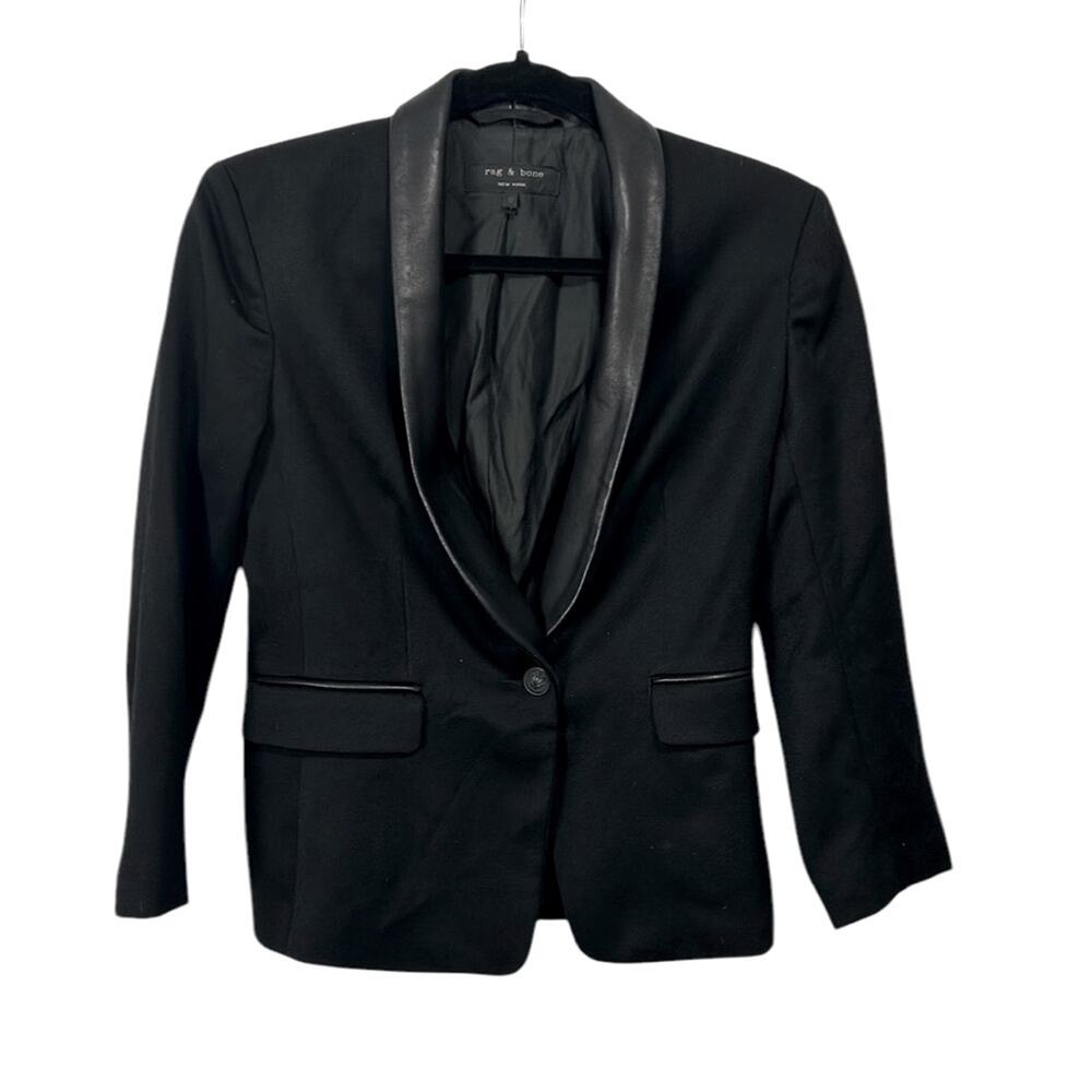 Rag & Bone Black Leather Trimmed Tuxedo Jacket, Women’s Size 0
